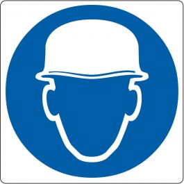 Floor pictogram for “Safety Headgear Required”
